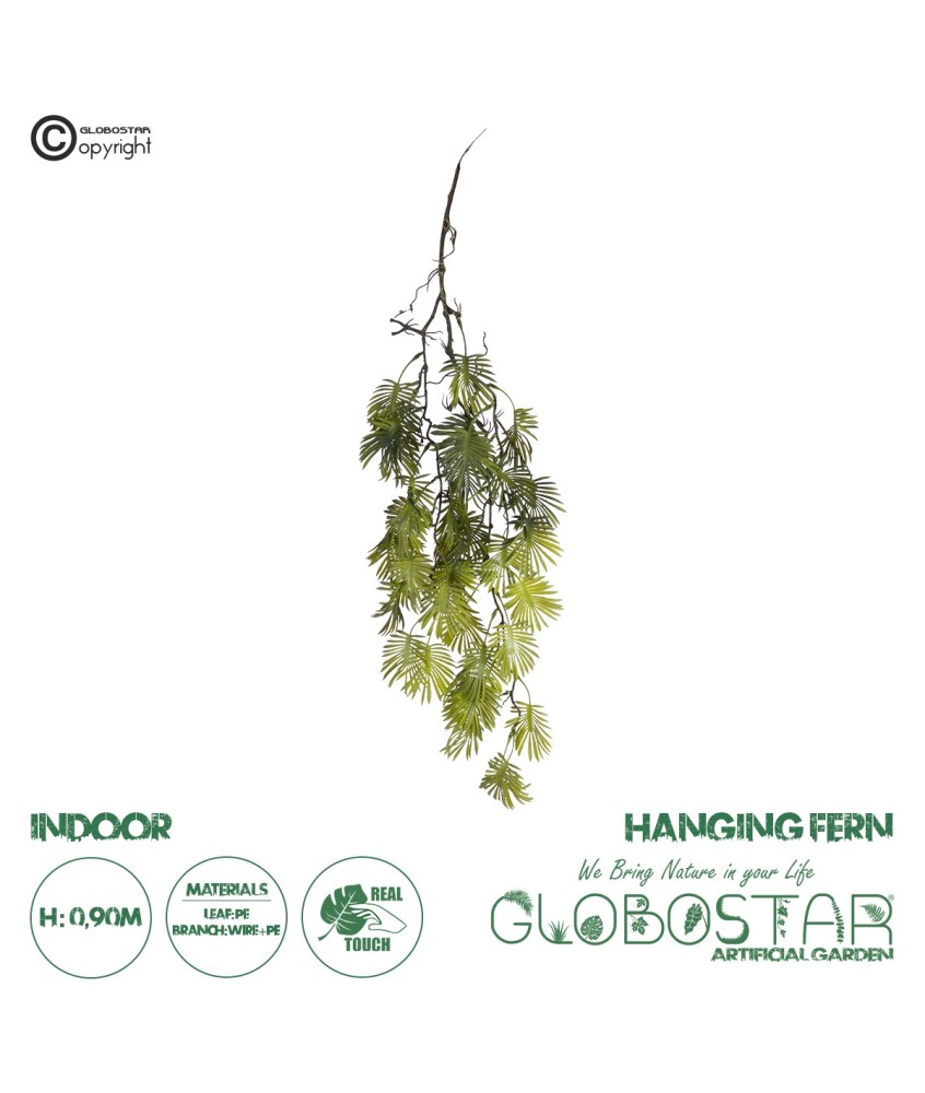 GloboStar® Artificial Garden HANGING FERN 20614 Τεχνητό Διακοσμητικό Κρεμαστό Φυτό Φτέρη Μ30 x Π10 x Υ90cm